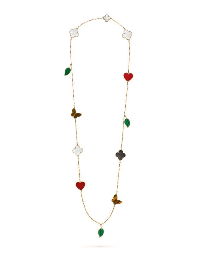 Lucky Alhambra long necklace 12 motifs in 18K yellow gold Onyx, SGD 13,500 (approximately P585,069.75), VAN CLEEF & ARPELS, vancleefarpels.com